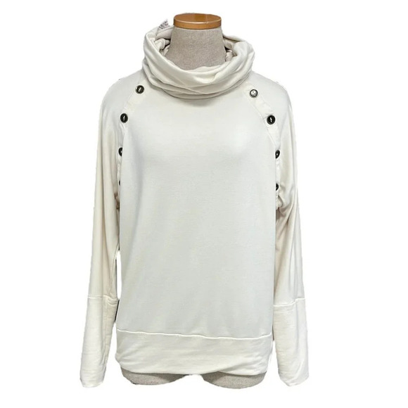 Capote Maisy Pullover Sweater Bamboo Buttons Cowl Neck Cream Size Medium M - Picture 3 of 15